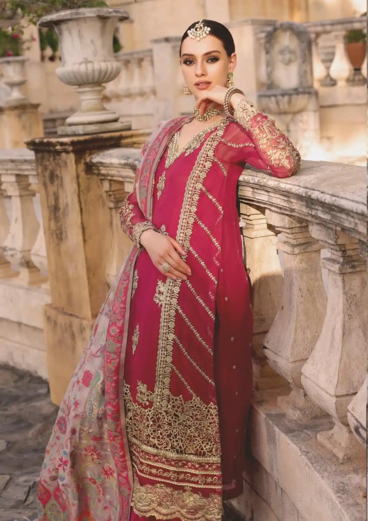 Pakistani top designers in Canada - Noor by Saadia Asad Ruby Kaani Chiffon 3-Pc Suit