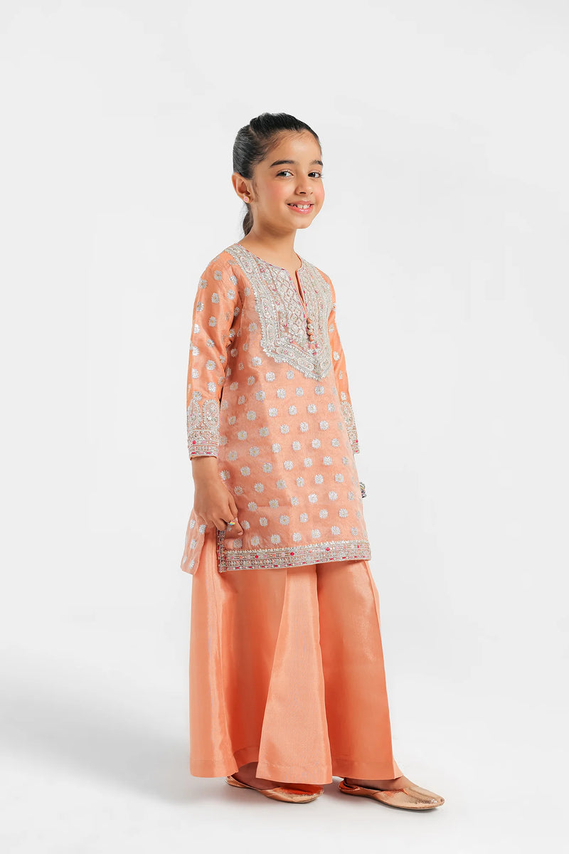 Shop Pakistani suits in Canada with this elegant peach jacquard 2PC outfit from Ethnic, designed for festive wear and formal gatherings.