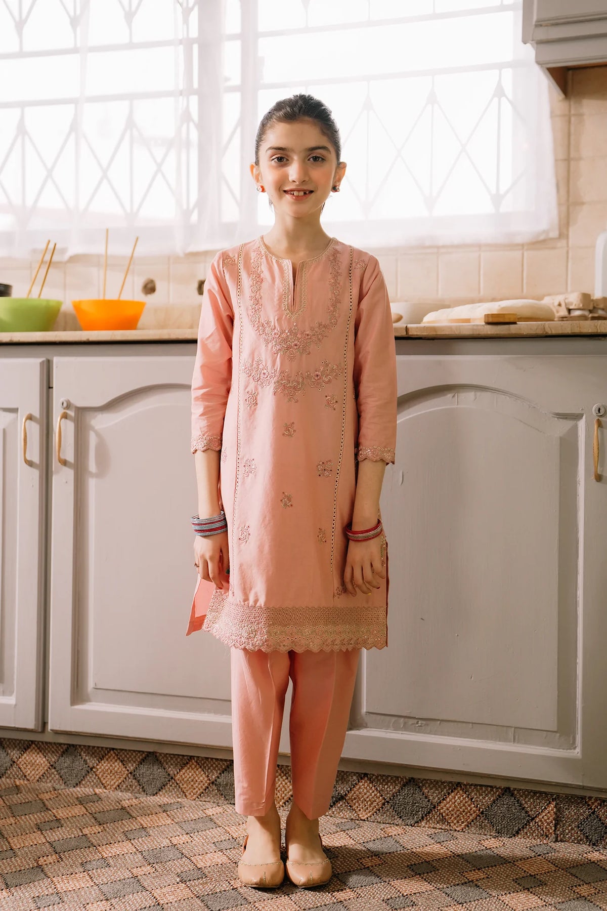 Ethnic powder pink embroidered suit – a refined choice for Pakistani suits online in Canada, crafted with premium lawn fabric.