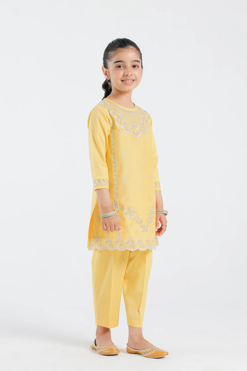 Shop Pakistani suits in Canada with this bright yellow embroidered lawn suit from Ethnic, ideal for festive occasions.