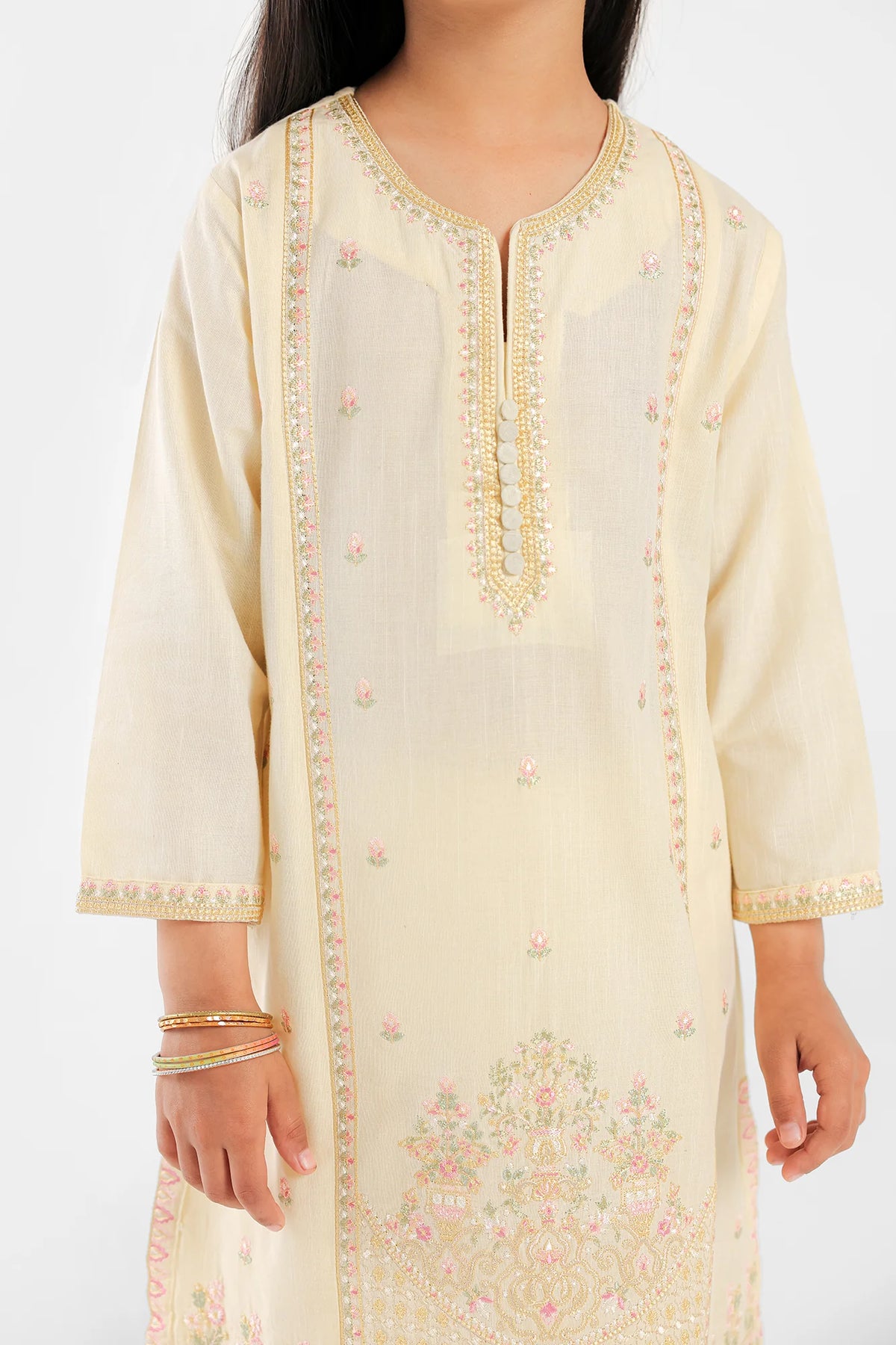 Detailed embroidery on Ethnic’s Pakistani suit for kids, adding a touch of elegance to this premium Pakistani suit in Canada.