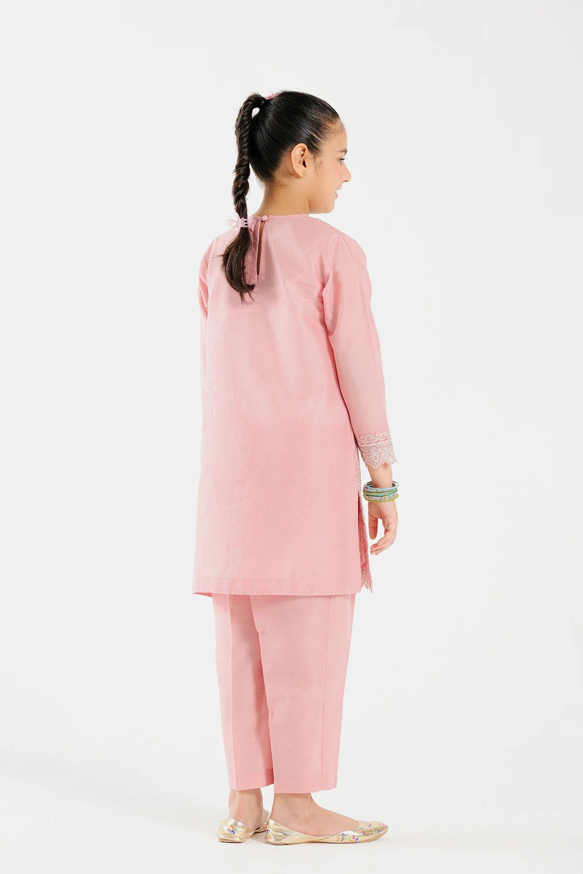 Back design of an embroidered lawn suit for kids, available in Pakistani suits for kids at Tarz-e-Mashriq.