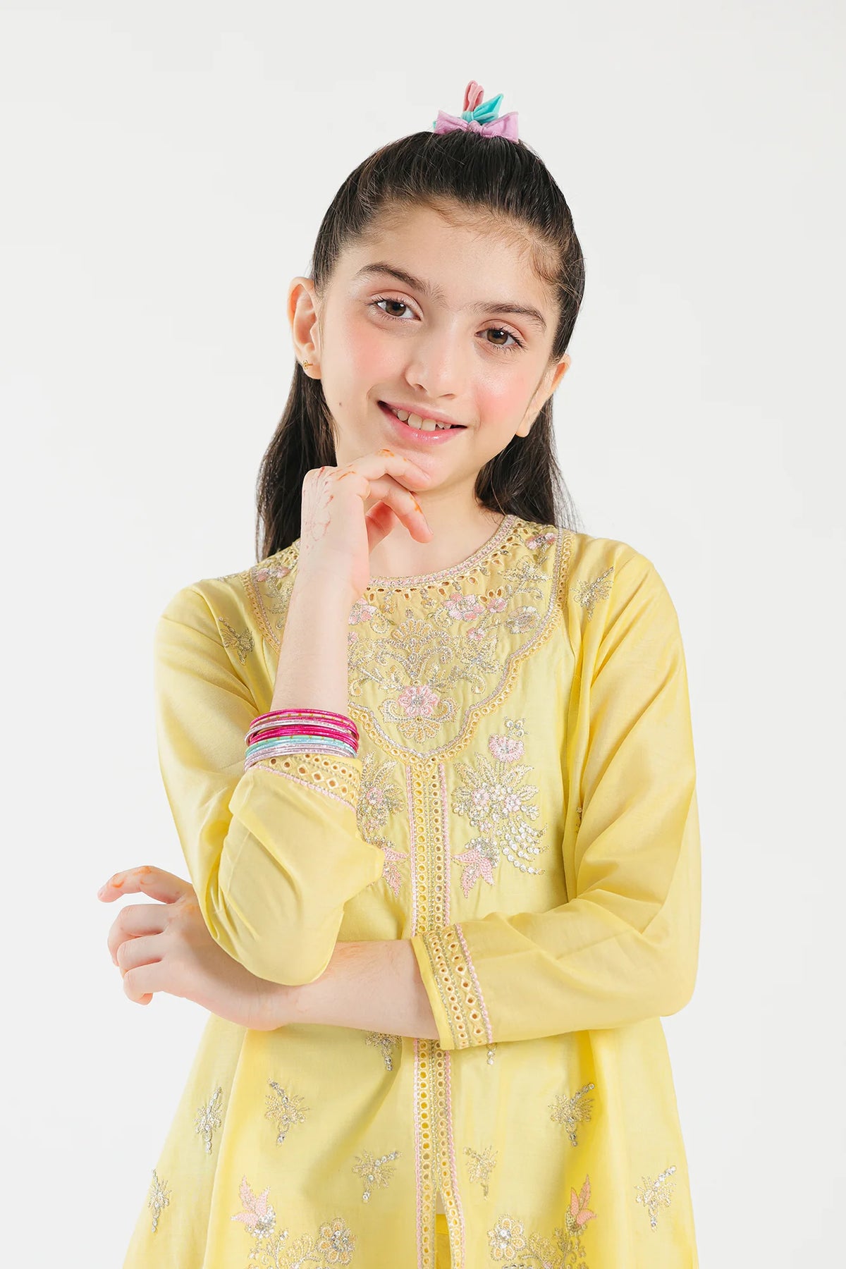 Bright yellow embroidered suit by Ethnic – a stunning Pakistani suit online in Canada, crafted from premium lawn fabric.
