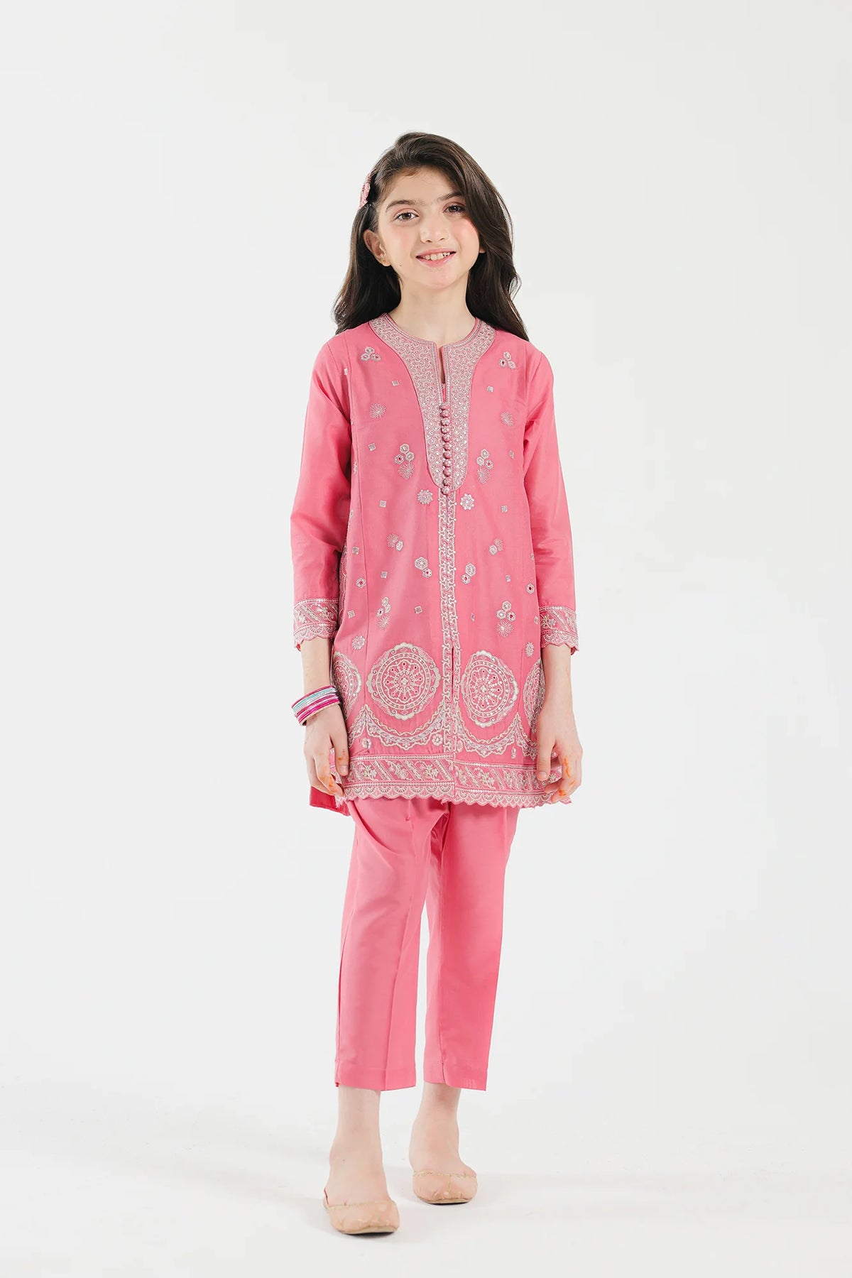 Ethnic flamingo pink embroidered suit – a refined choice for Pakistani suits online in Canada, crafted with premium lawn fabric.