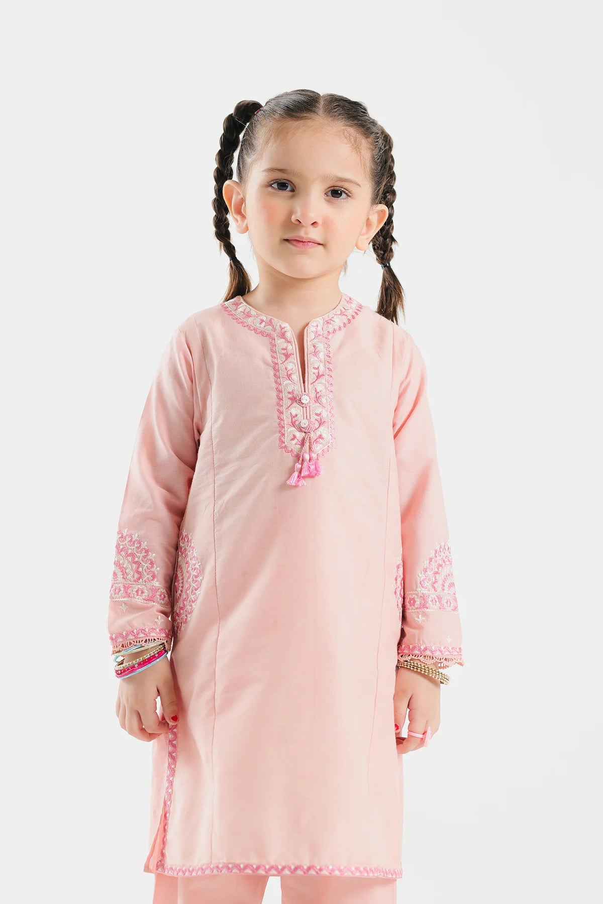 Front View to Shop Pakistani suits in Canada with this elegant embroidered jacquard kids' outfit from Ethnic, ideal for festive occasions.