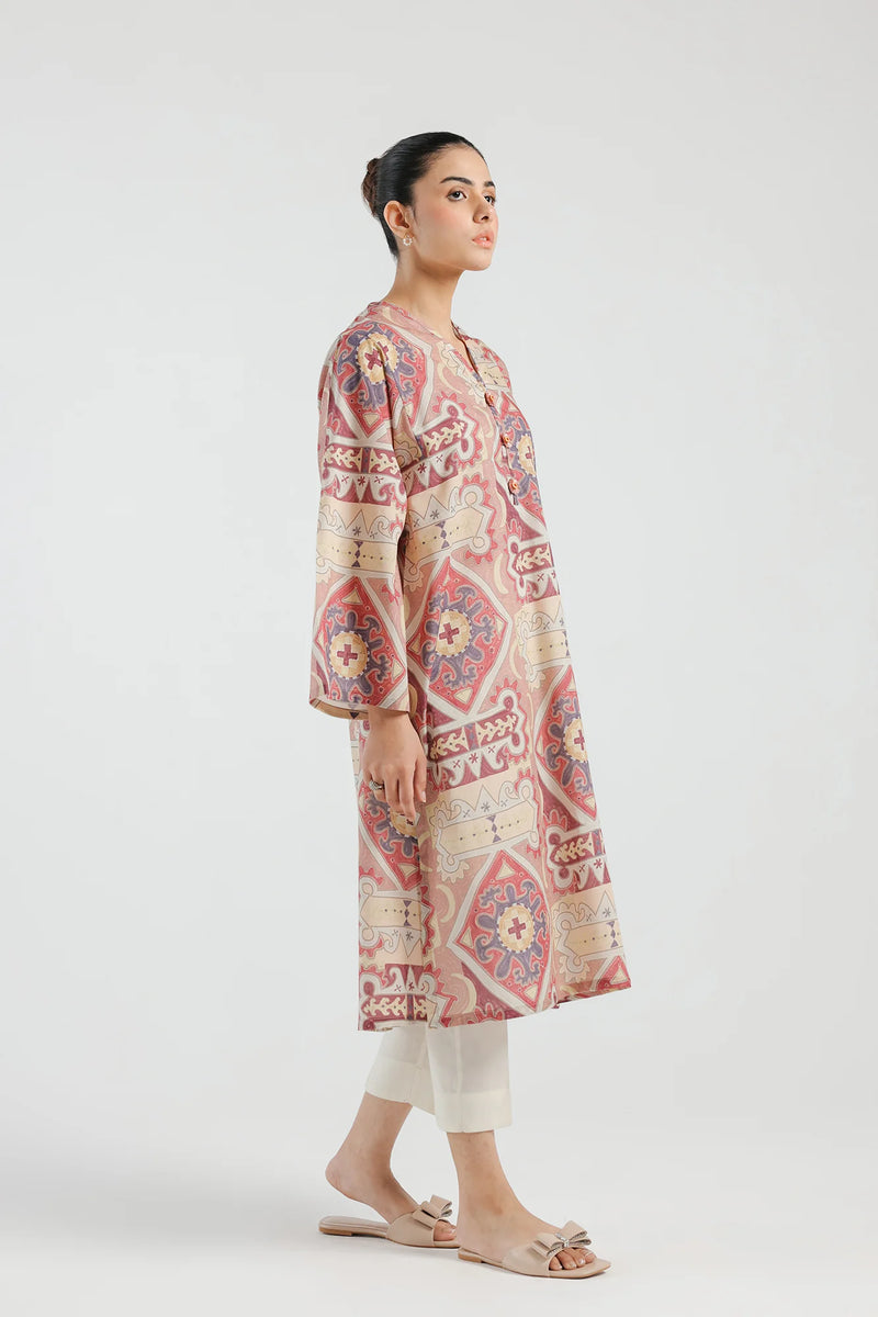 Ethnic wine-colored kurta – a chic printed lawn shirt for women, perfect for casual wear and Pakistani suits lovers in Canada.