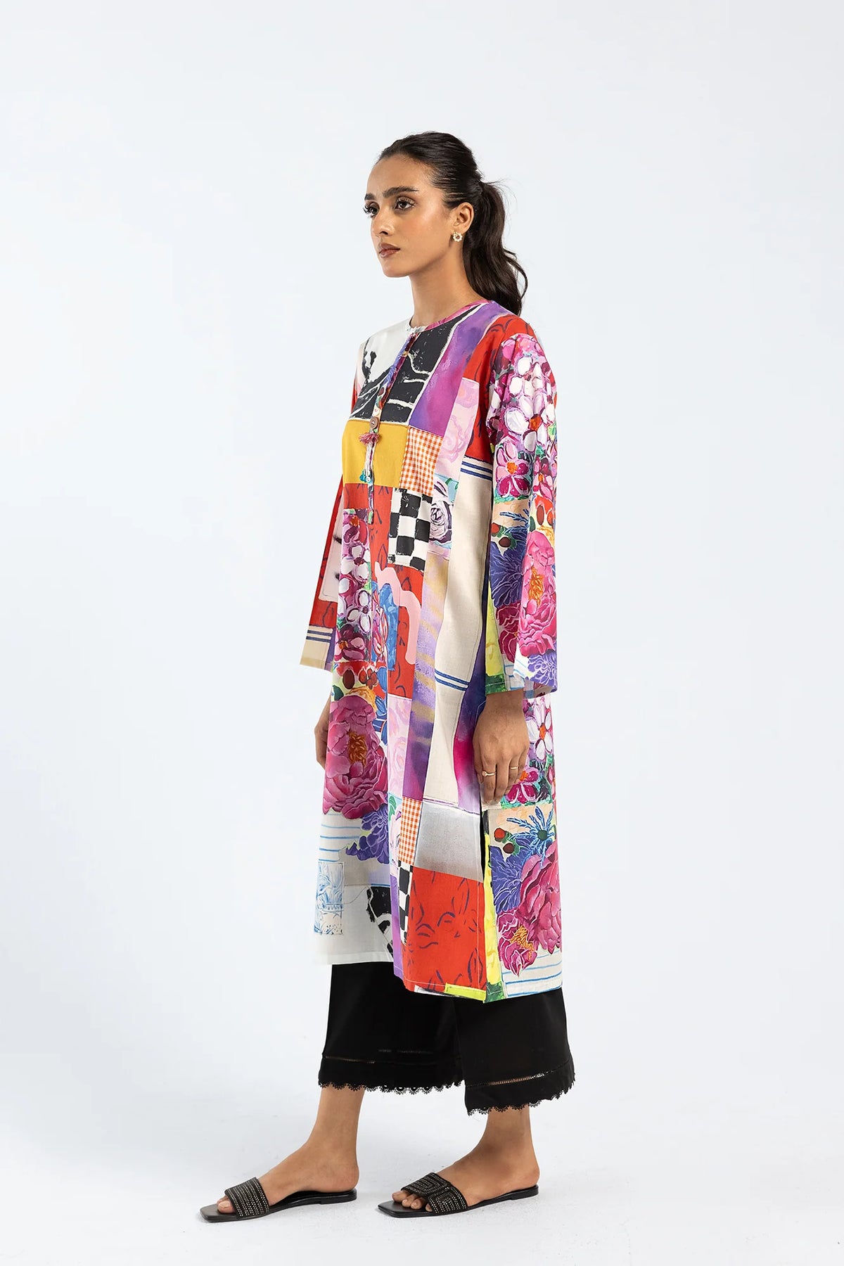  Ethnic's poppy red cotton shirt showcases a modern fit – perfect for those seeking Pakistani suits for women in Canada.
