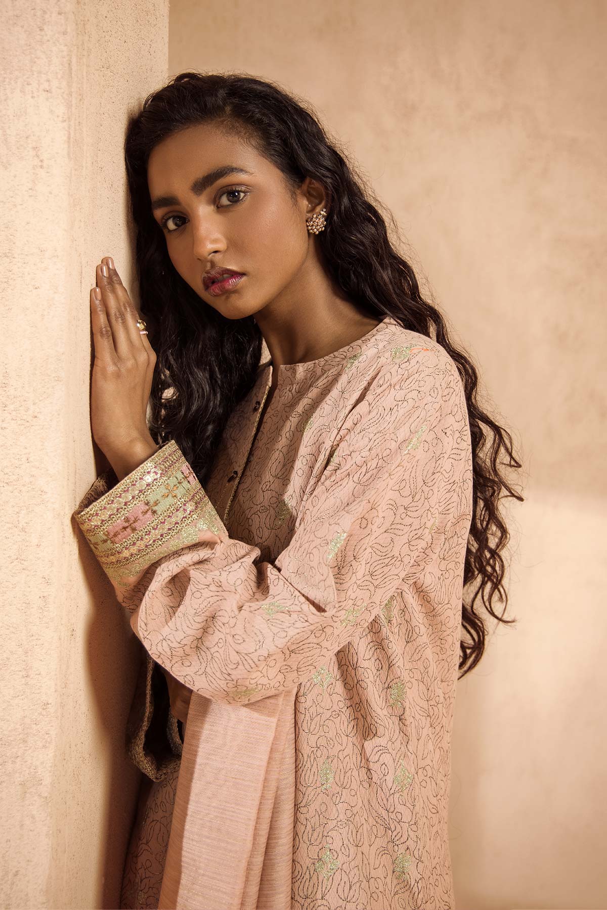 Brand Al Karam - 3-Pc Dyed Jacquard Outfit with Shirt, Trouser, and Dupatta - ALK-221 - Tarz-e-Mashriq