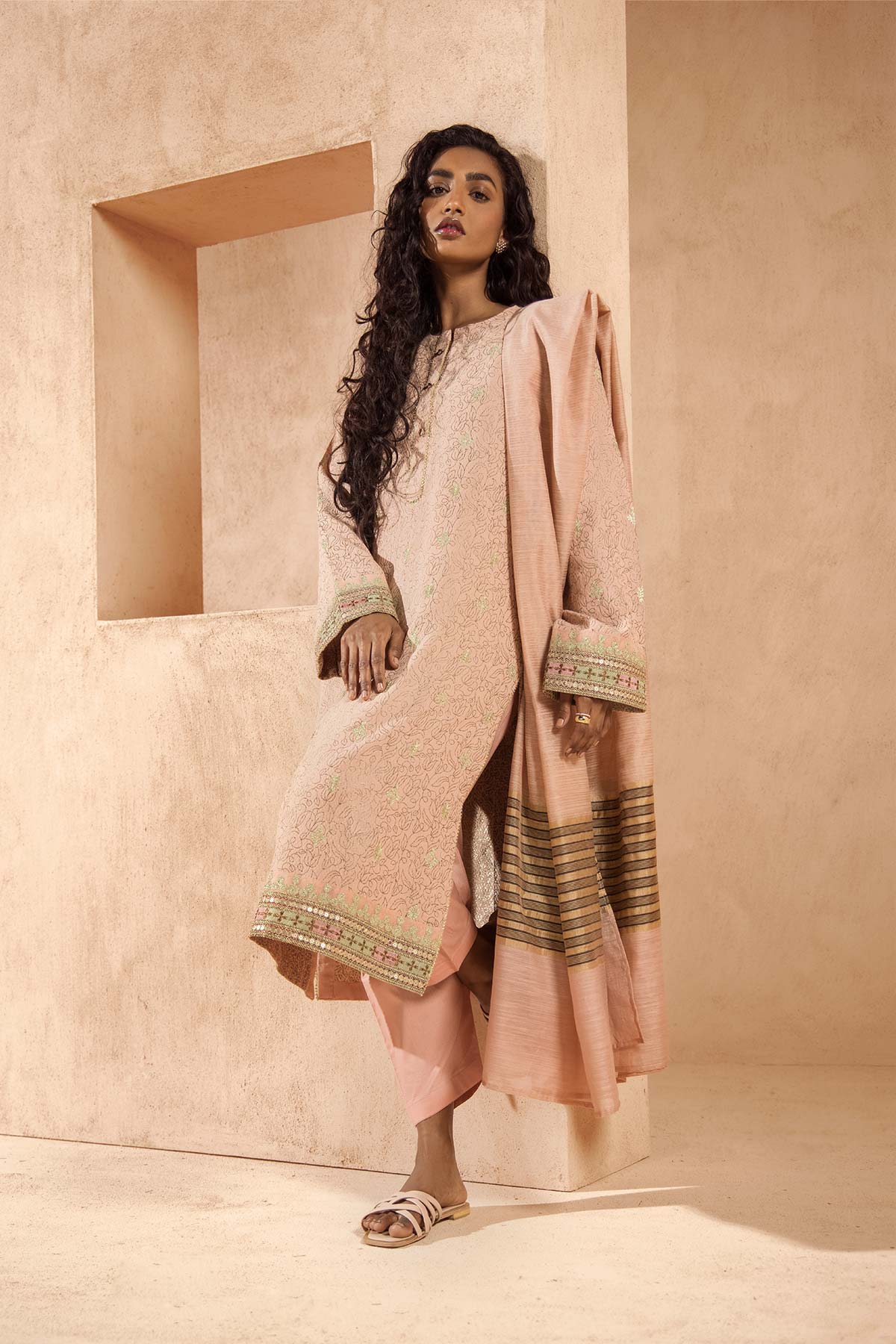 Brand Al Karam - 3-Pc Dyed Jacquard Outfit with Shirt, Trouser, and Dupatta - ALK-221 - Tarz-e-Mashriq