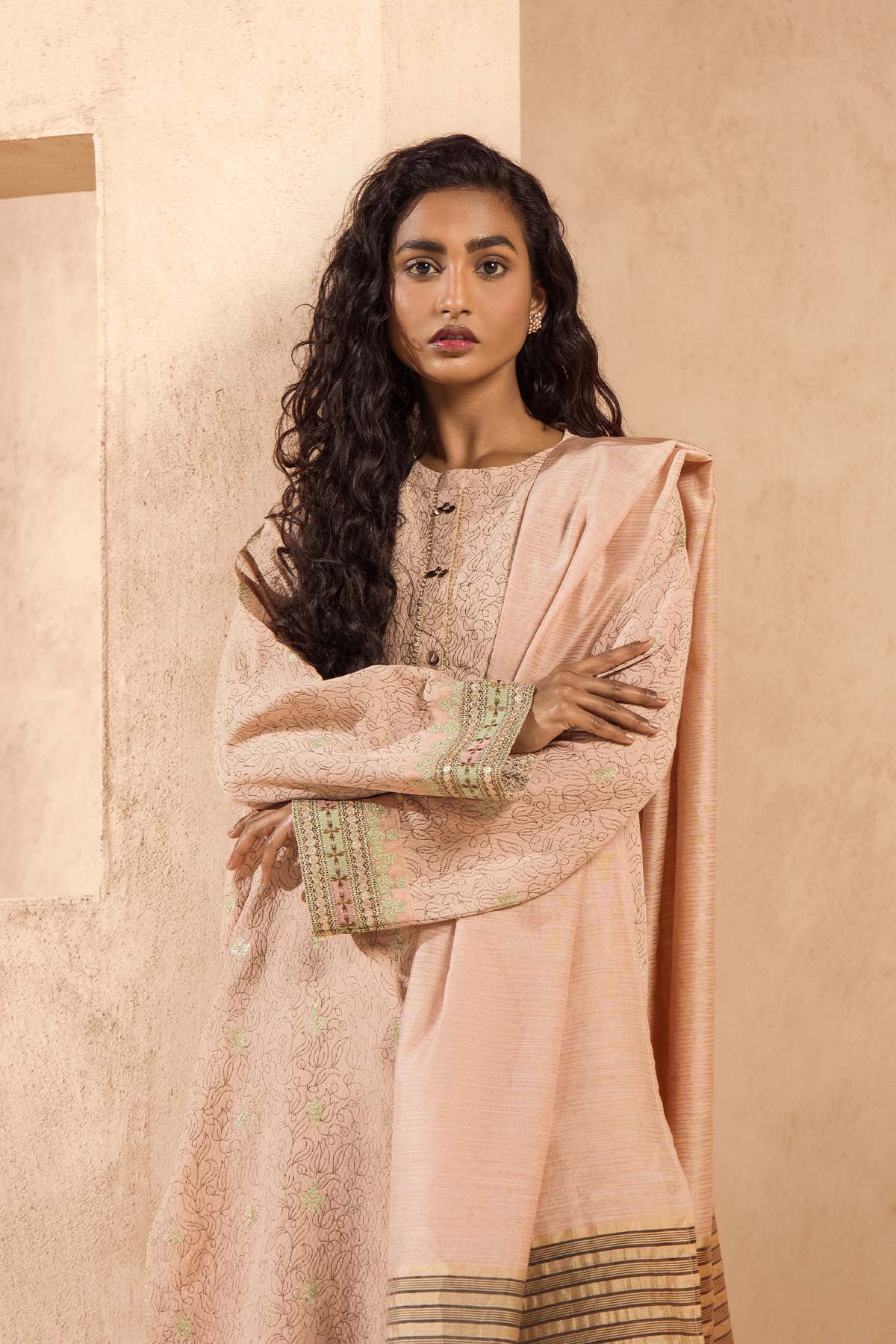 Brand Al Karam - 3-Pc Dyed Jacquard Outfit with Shirt, Trouser, and Dupatta - ALK-221 - Tarz-e-Mashriq