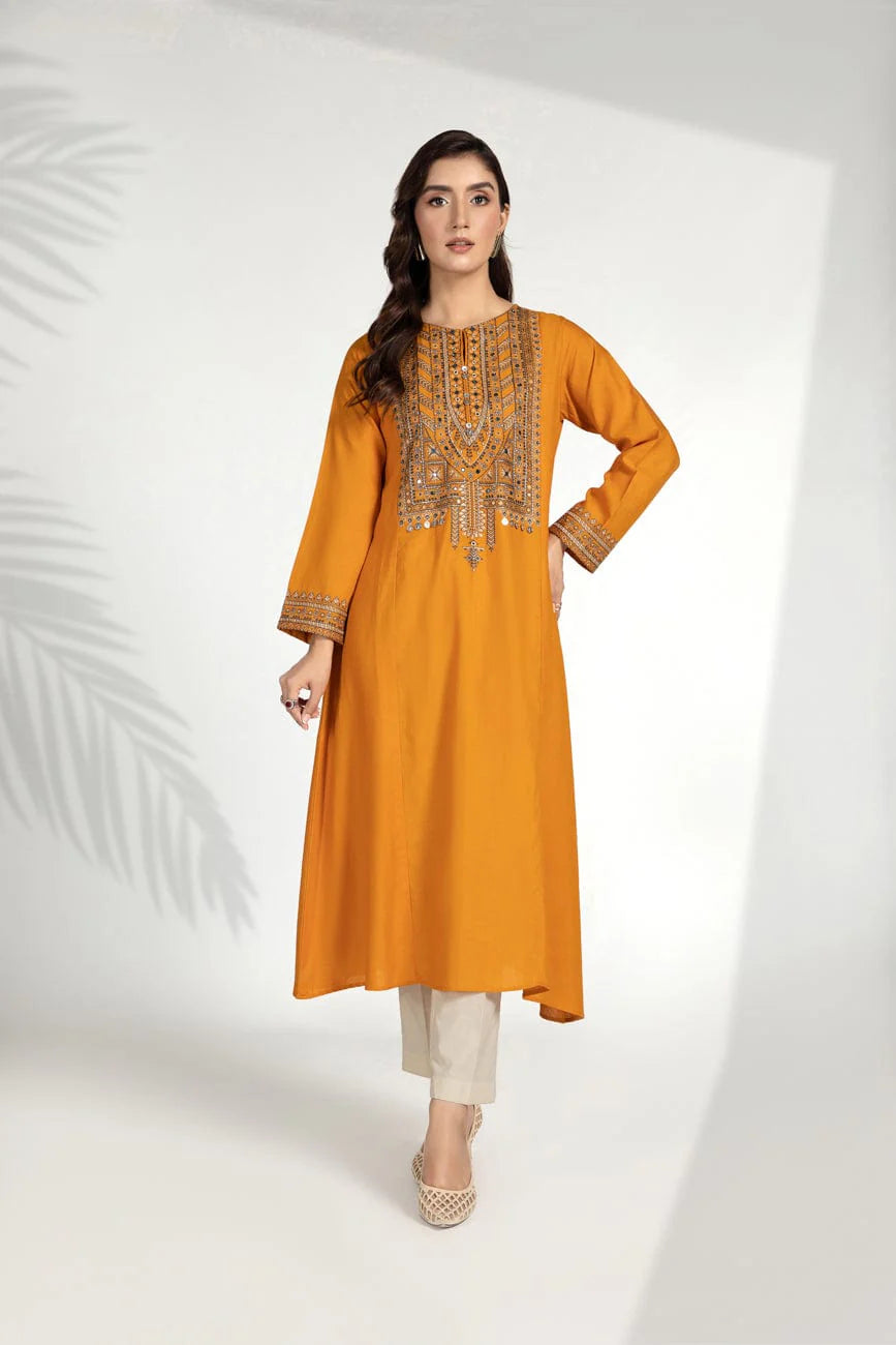 Chinyere carrot orange lawn frock – a stylish choice for Pakistani suits online in Canada, designed for casual elegance.
