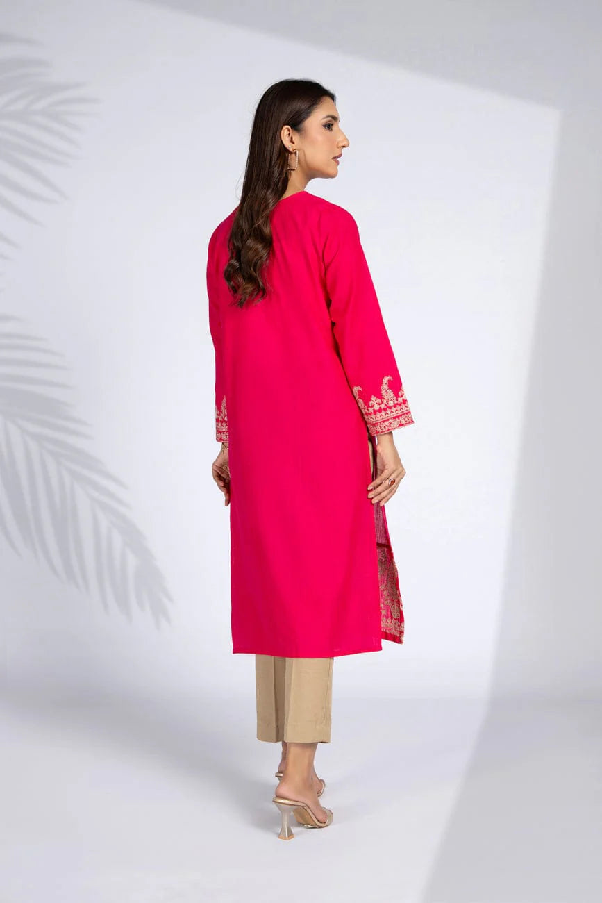 Rear view of the stylish vivid raspberry khaddar shirt by Chinyere, a refined choice for women’s Punjabi suits in Canada.