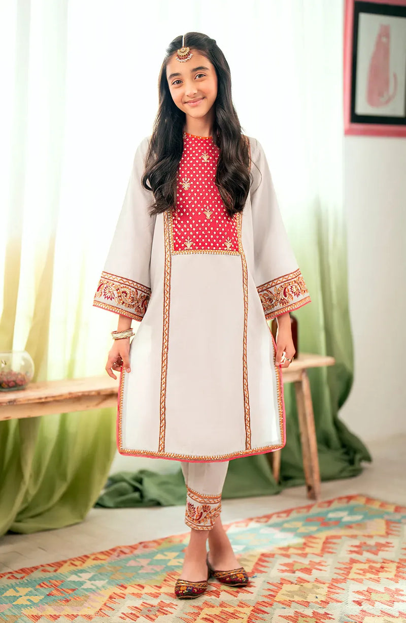 Stylish light grey 2-piece lawn suit for girls from Maryum & Maria – shop Pakistani suits Canada for kids.