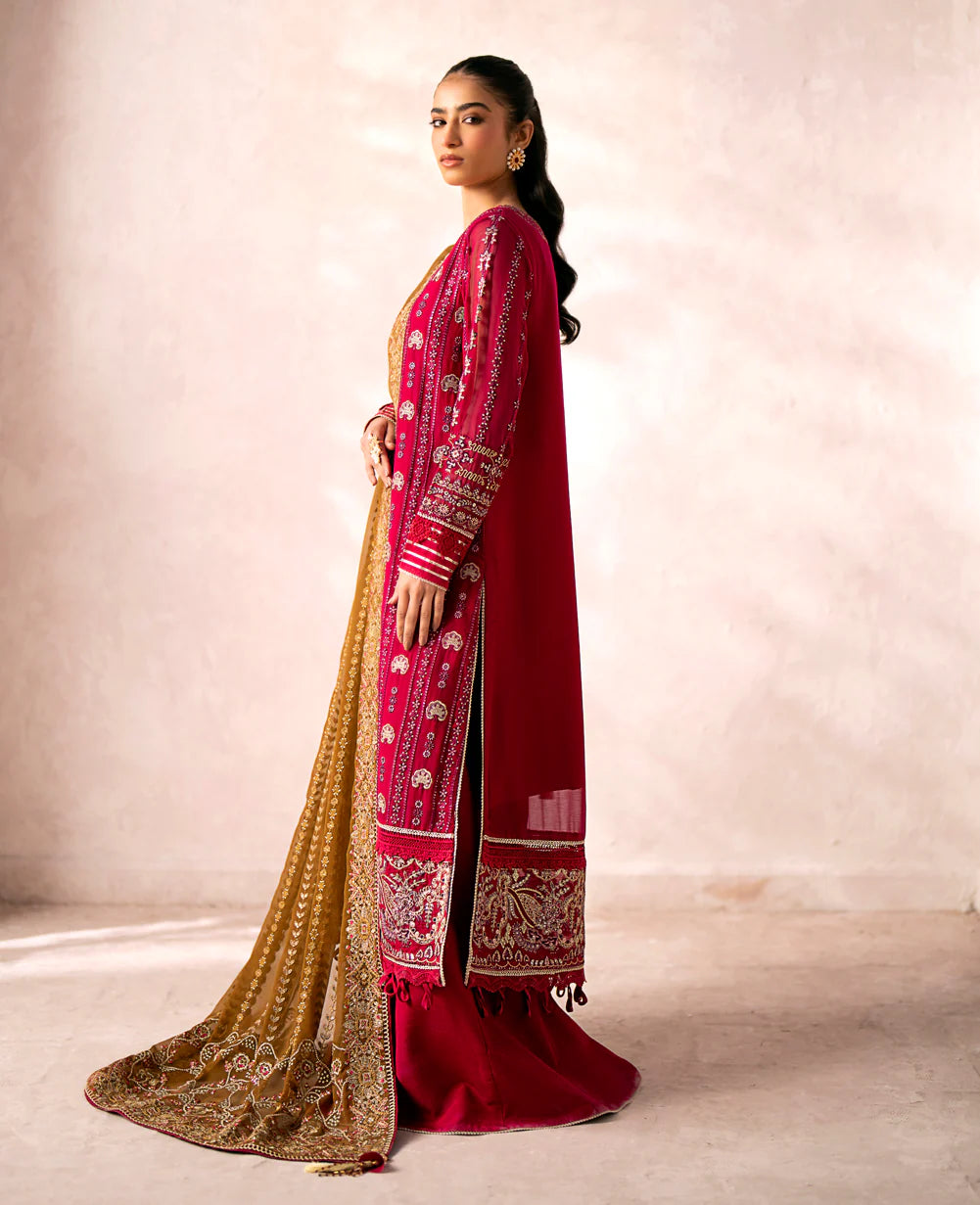 A side profile showcasing the elegant drape of Xenia’s chiffon dupatta – a must-have for Pakistani suits in Canada.