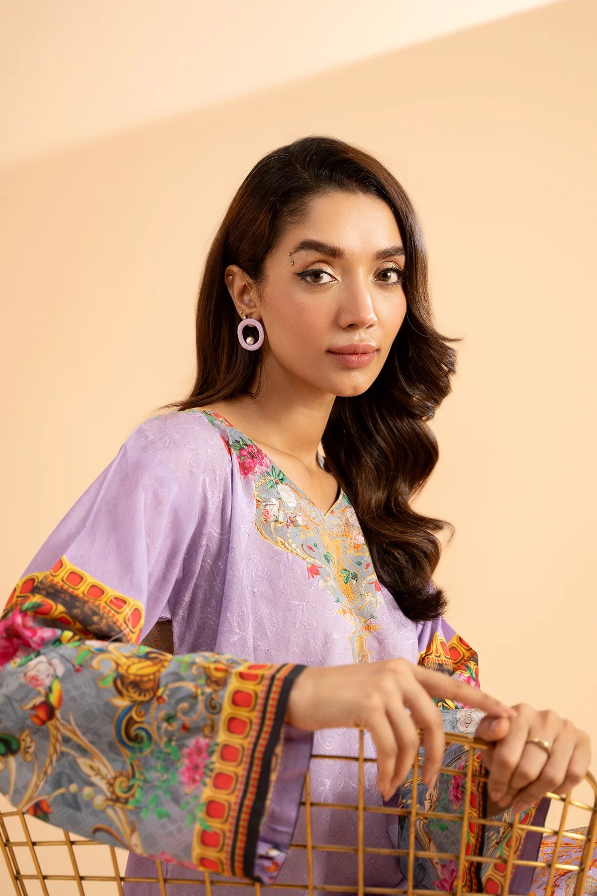 Purple lawn shirt by Charizma, featuring intricate print details – a perfect casual outfit for Pakistani suits in Canada.