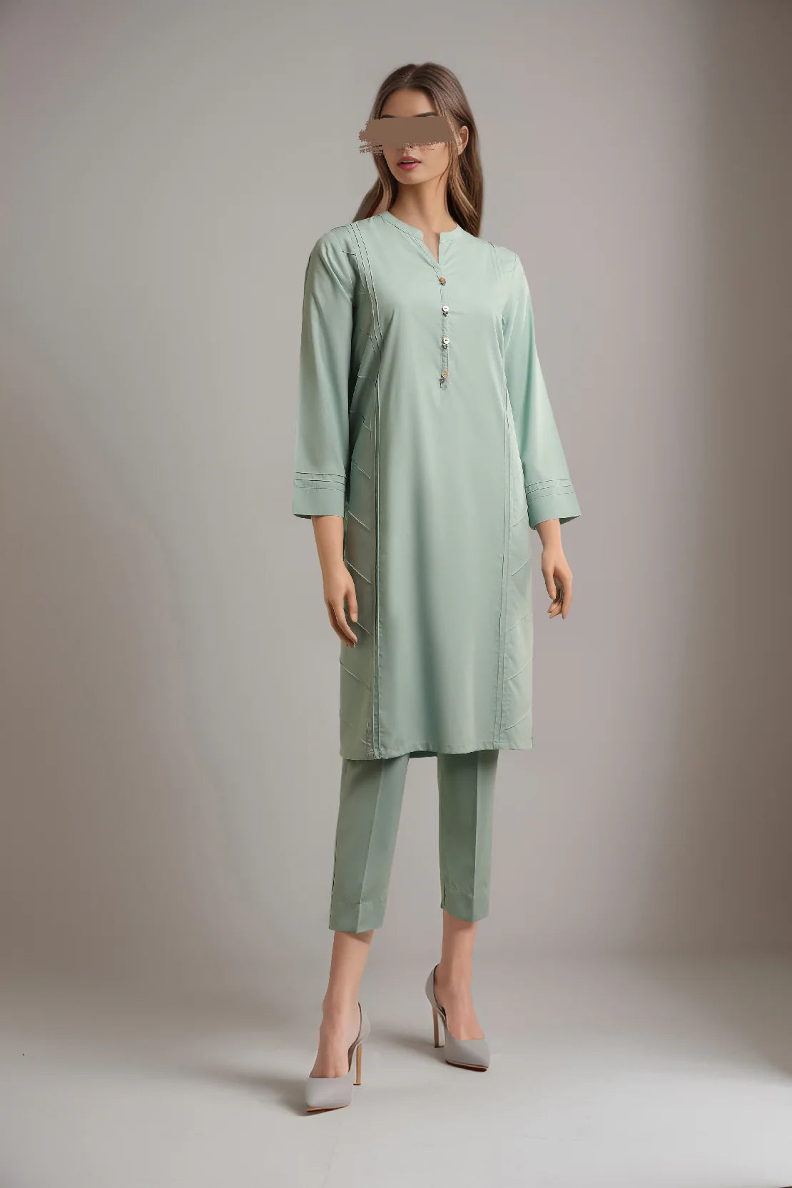 Saya sea green blended 2PC suit – a stylish choice for Pakistani suits online in Canada, crafted for a semi-formal look.