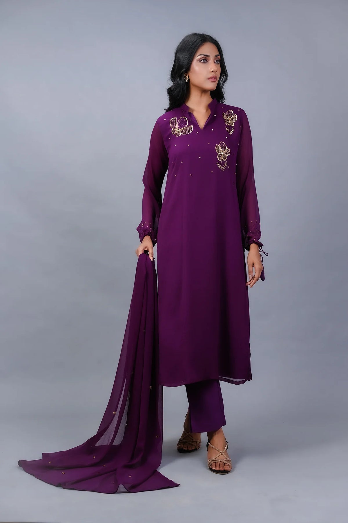 SHEEP - Hand Embellished 3-Piece Chiffon Outfit - SHP-354