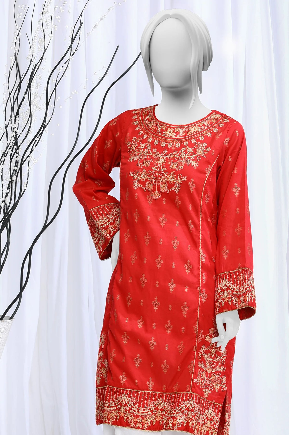 Brand Diners - Embroidered Red Jacquard Kurti - DIN-271