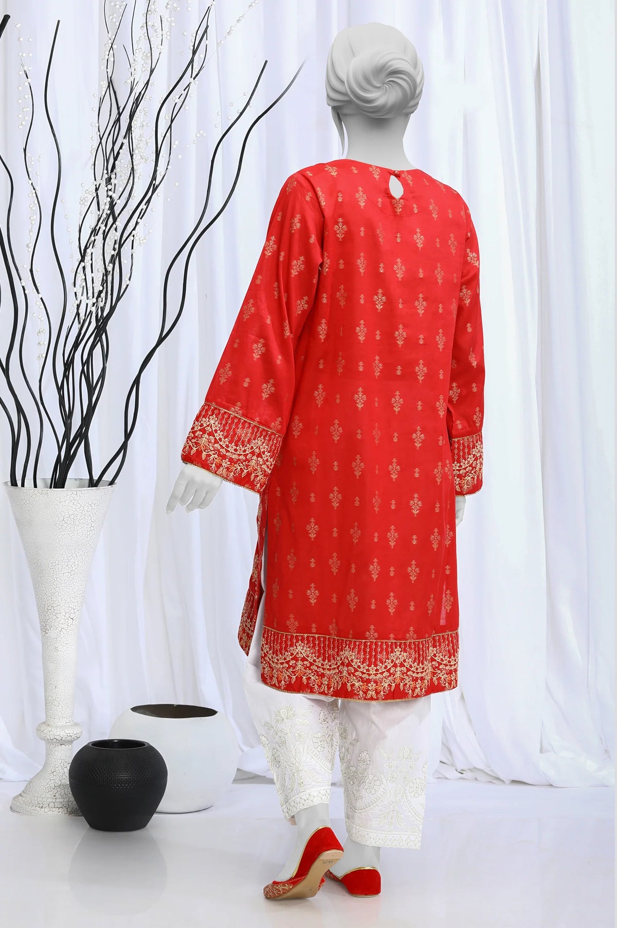 Traditional Pakistani clothes in Canada - embroidered red kurti by Brand Diners
