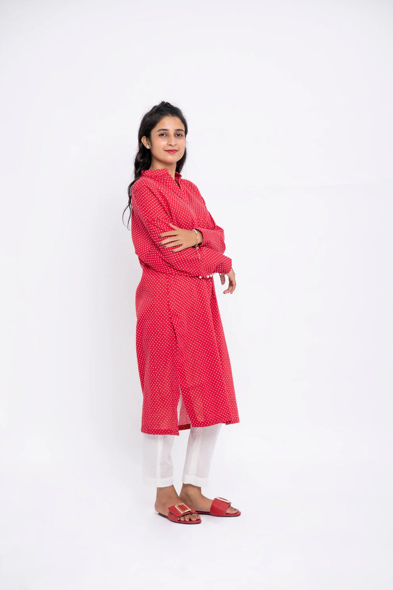 Elevate your style with this red loose-fit cotton kurta from BTW, a must-have for Punjabi suits in Canada.