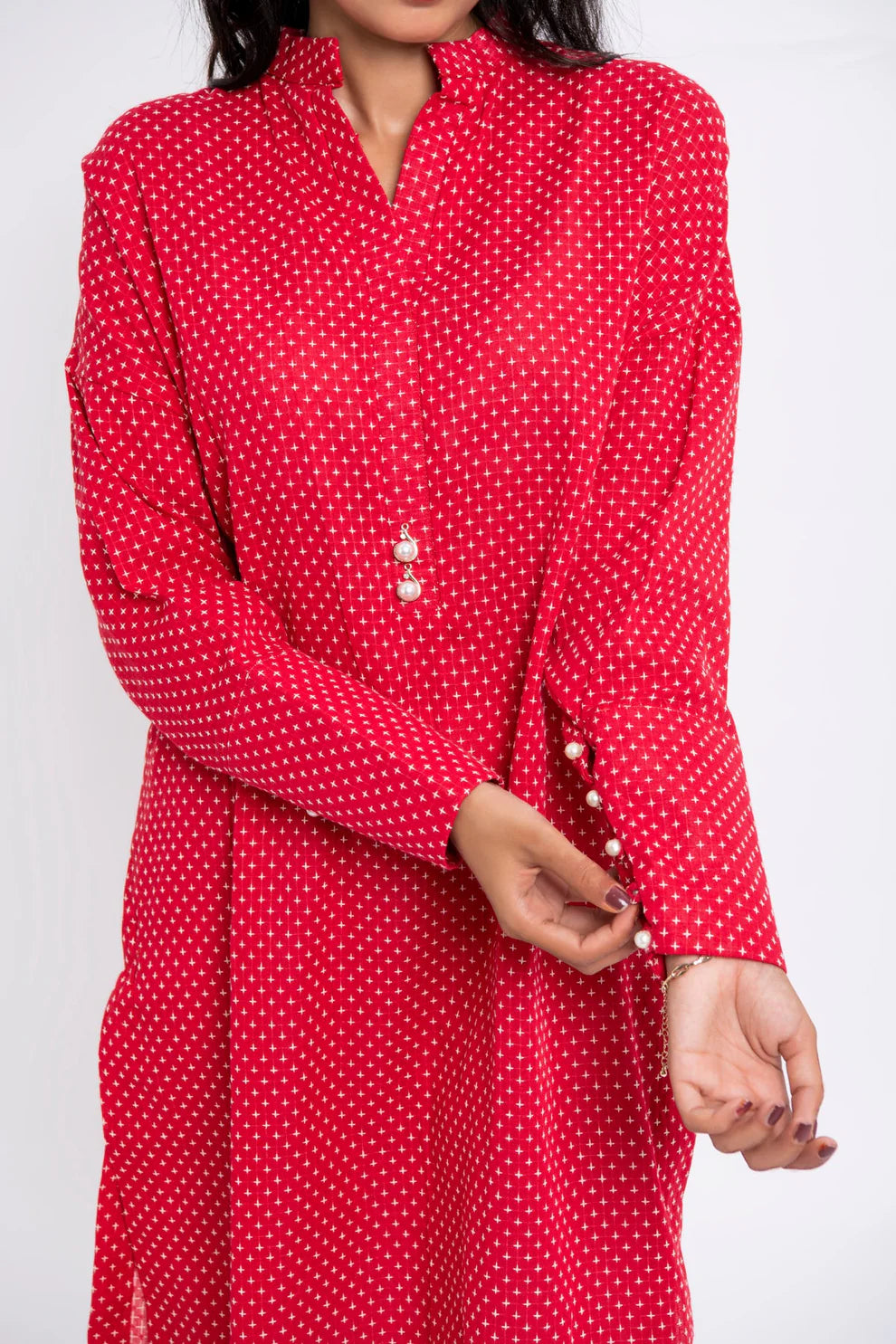 BTW's premium cotton kurta in red, ideal for casual wear and a staple for Punjabi suits in Canada.