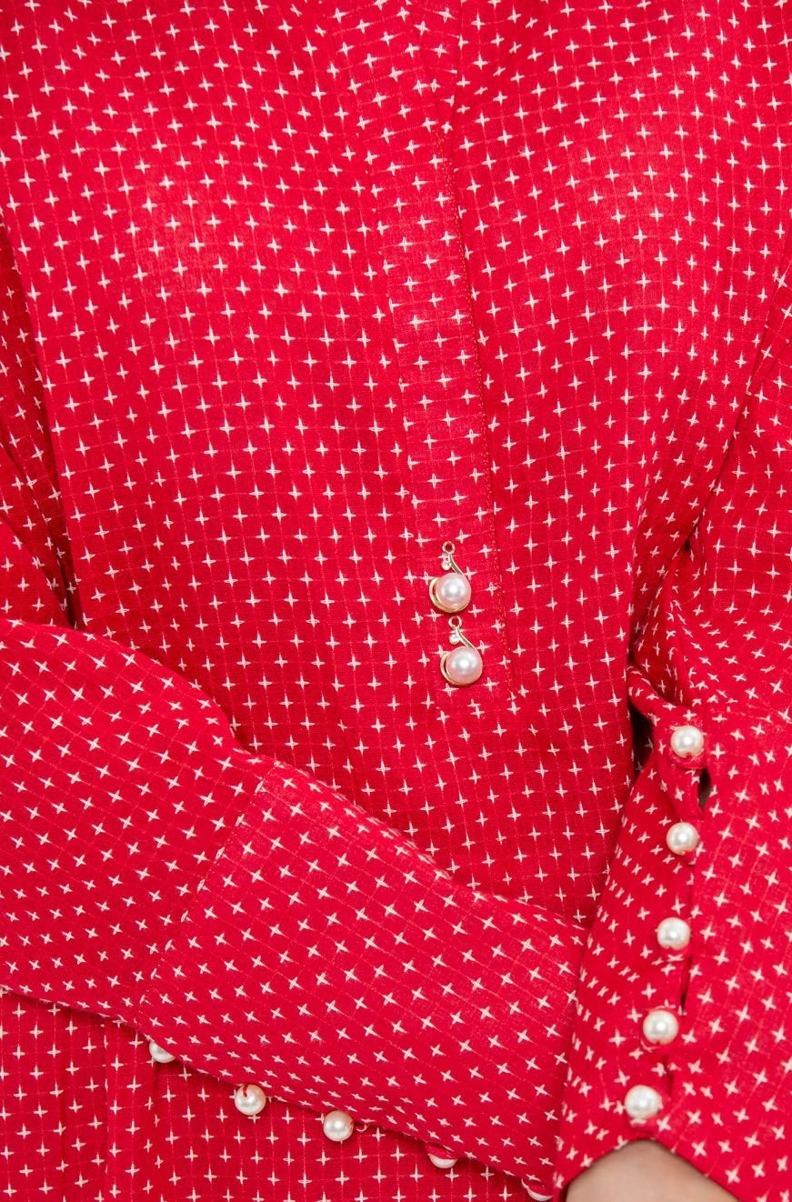 Soft and breathable cotton fabric of the BTW red kurta, designed for ultimate comfort in Pakistani suits for women.