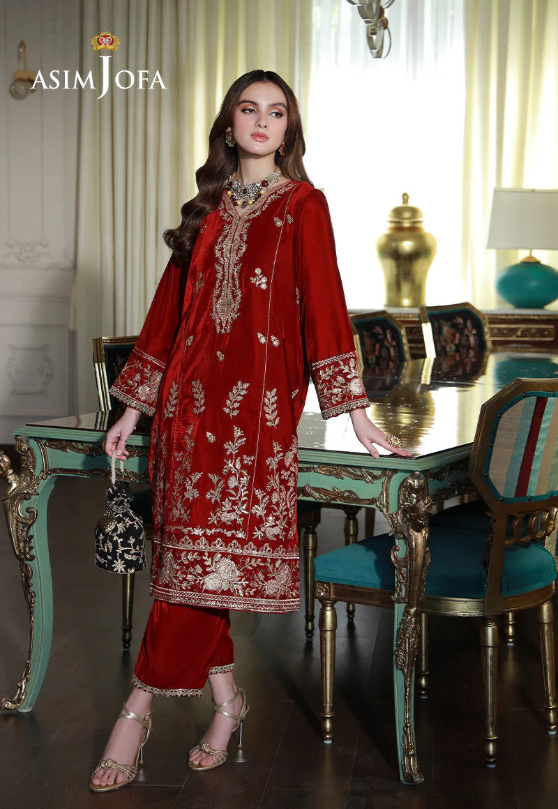 Large size Asim Jofa maroon velvet embroidered suit for women – perfect traditional Pakistani clothes in Canada.