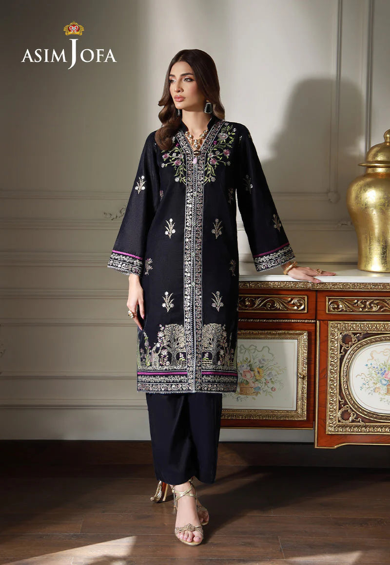 Explore Pakistani suits Canada – dark grey embroidered Asim Jofa velvet 2PC suit, medium size, perfect for festive gatherings.