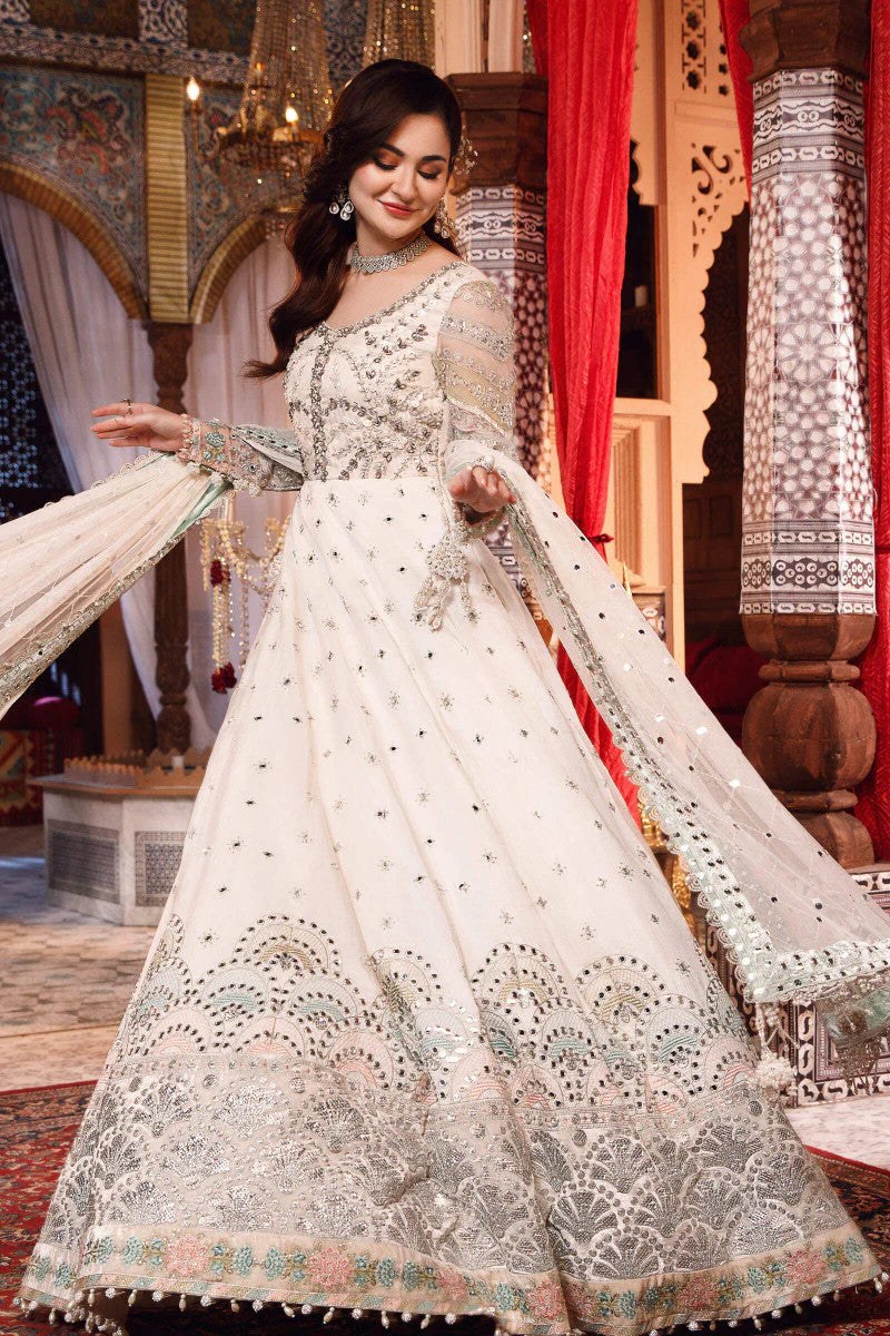 Brand Maria. B. - Pearl White and Peachy Silver Embroidered Suit - MB-178 - Tarz-e-Mashriq