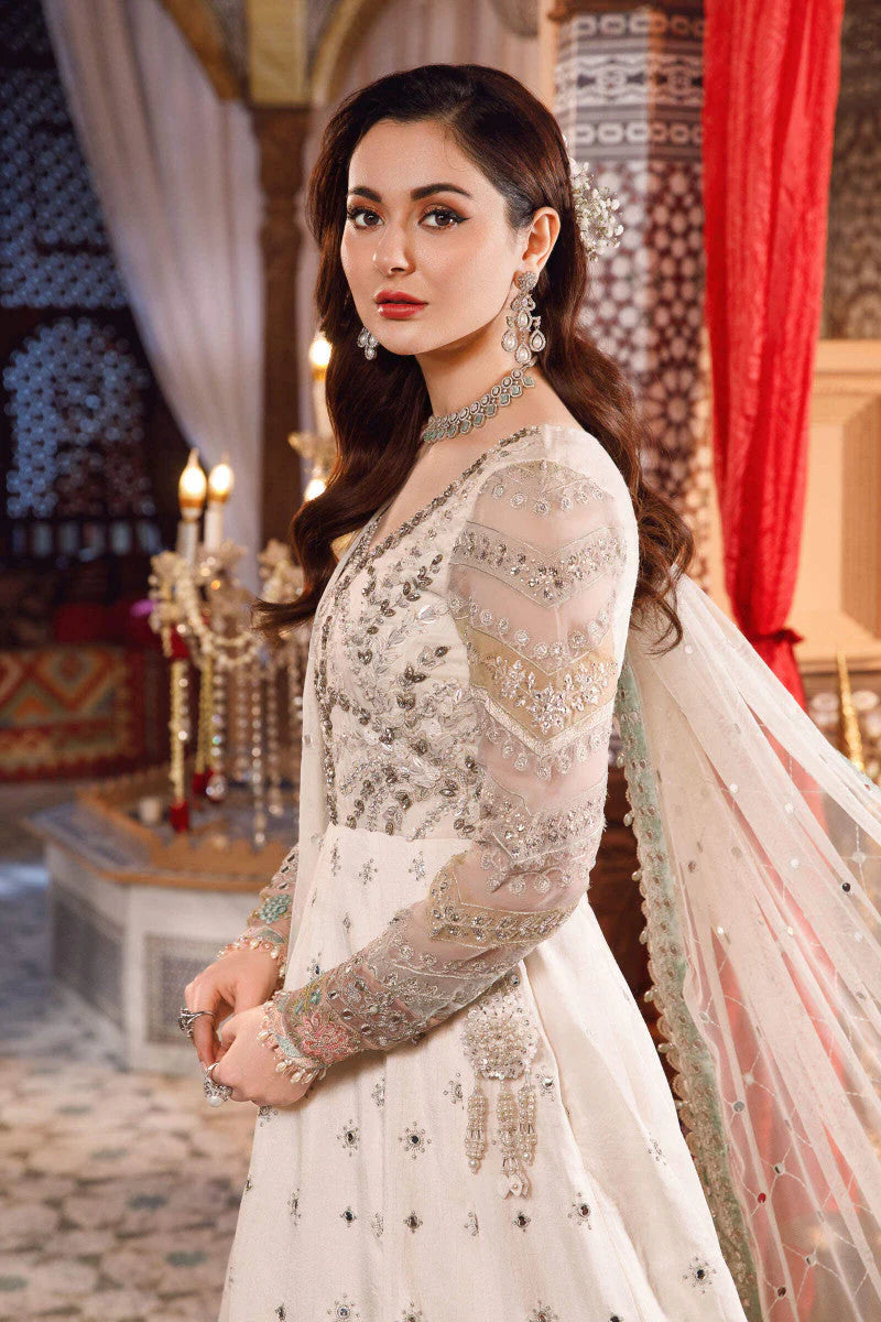 Brand Maria. B. - Pearl White and Peachy Silver Embroidered Suit - MB-178 - Tarz-e-Mashriq