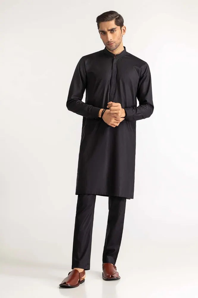 GulAhmed black cotton suit for men – a premium Pakistani suit online in Canada, perfect for formal wear