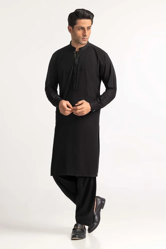 Shop Pakistani suits in Canada with this black blended suit by GulAhmed, a stylish choice for men’s semi-formal wear.