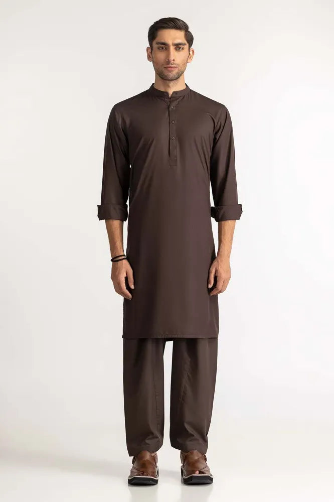 Shop Pakistani suits in Canada with this elegant brown blended kurta shalwar from GulAhmed, perfect for semi-formal occasions.