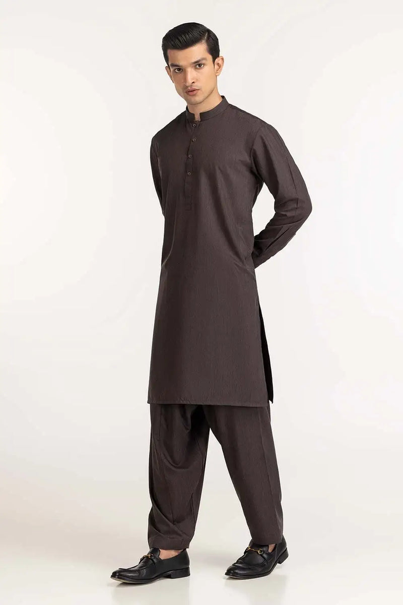 Shop Pakistani suits in Canada with this premium brown blended suit from GulAhmed, designed for men’s fashion.
