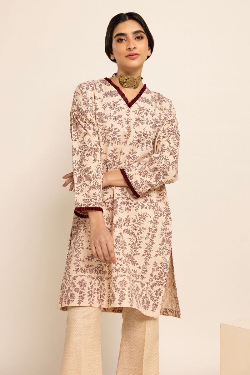 Khaadi champagne winter cotton kurta set – a must-have traditional Pakistani outfit in Canada for women.