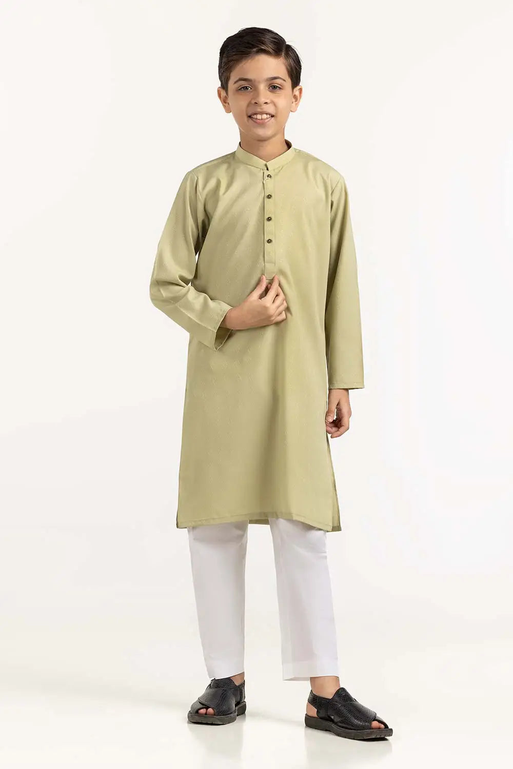 Pakistani suits in Canada for kids – GulAhmed’s stylish dark vanilla kurta offers comfort and elegance.