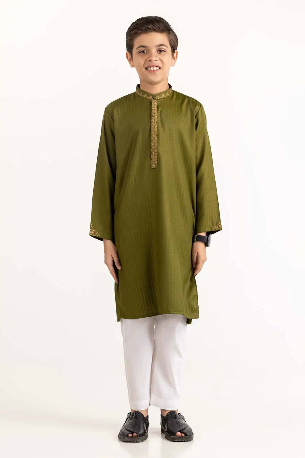 Brand Gulahmed - Hunter Green Embroidered Kurta - GUL-283