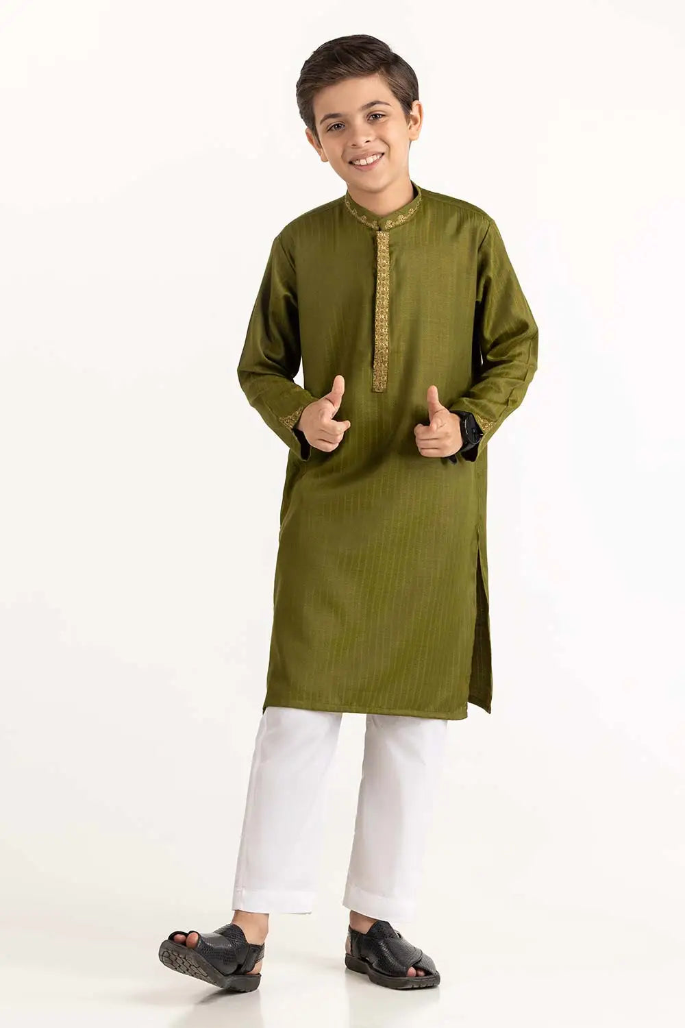 Brand Gulahmed - Hunter Green Embroidered Kurta - GUL-283