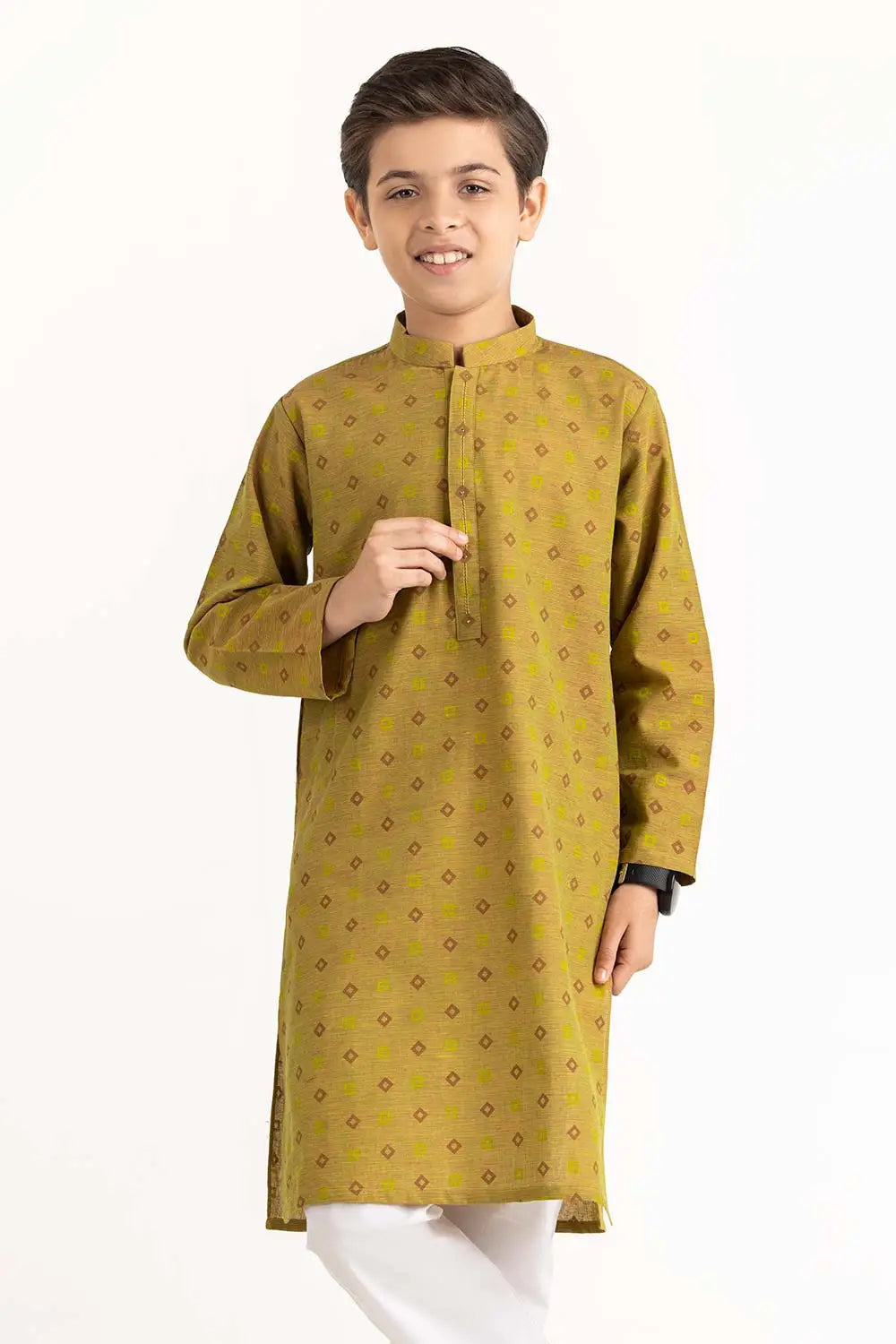 This elegant Aztec Gold embroidered kurta from Gulahmed is perfect for Punjabi suits for kids in Canada.