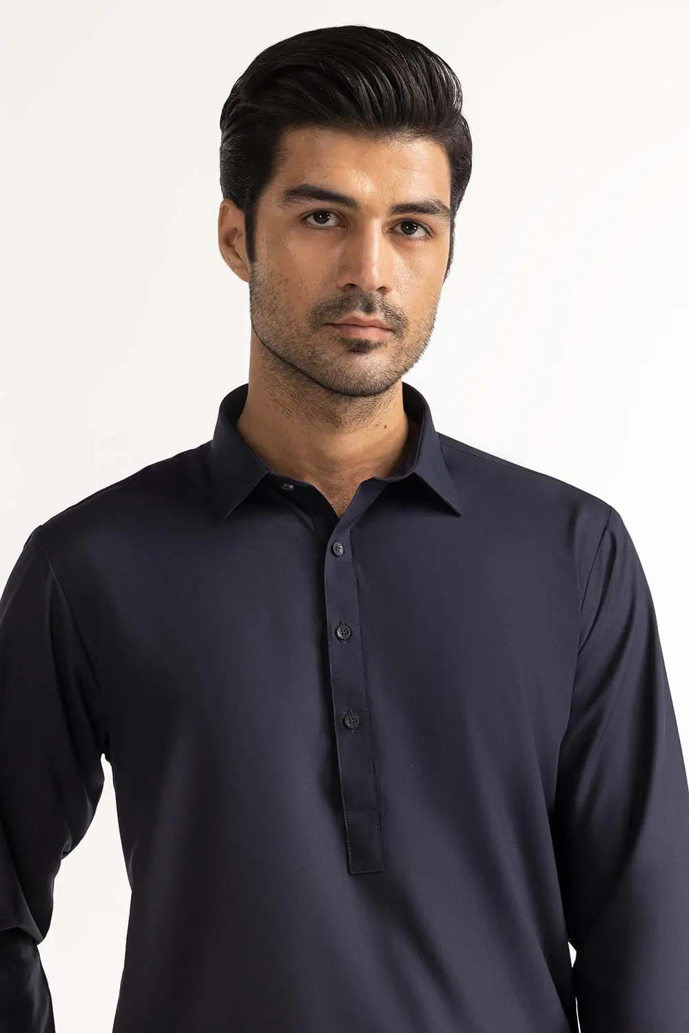 Detailed texture of GulAhmed’s navy blue blended suit, offering premium quality fabric for Pakistani suits online in Canada.
