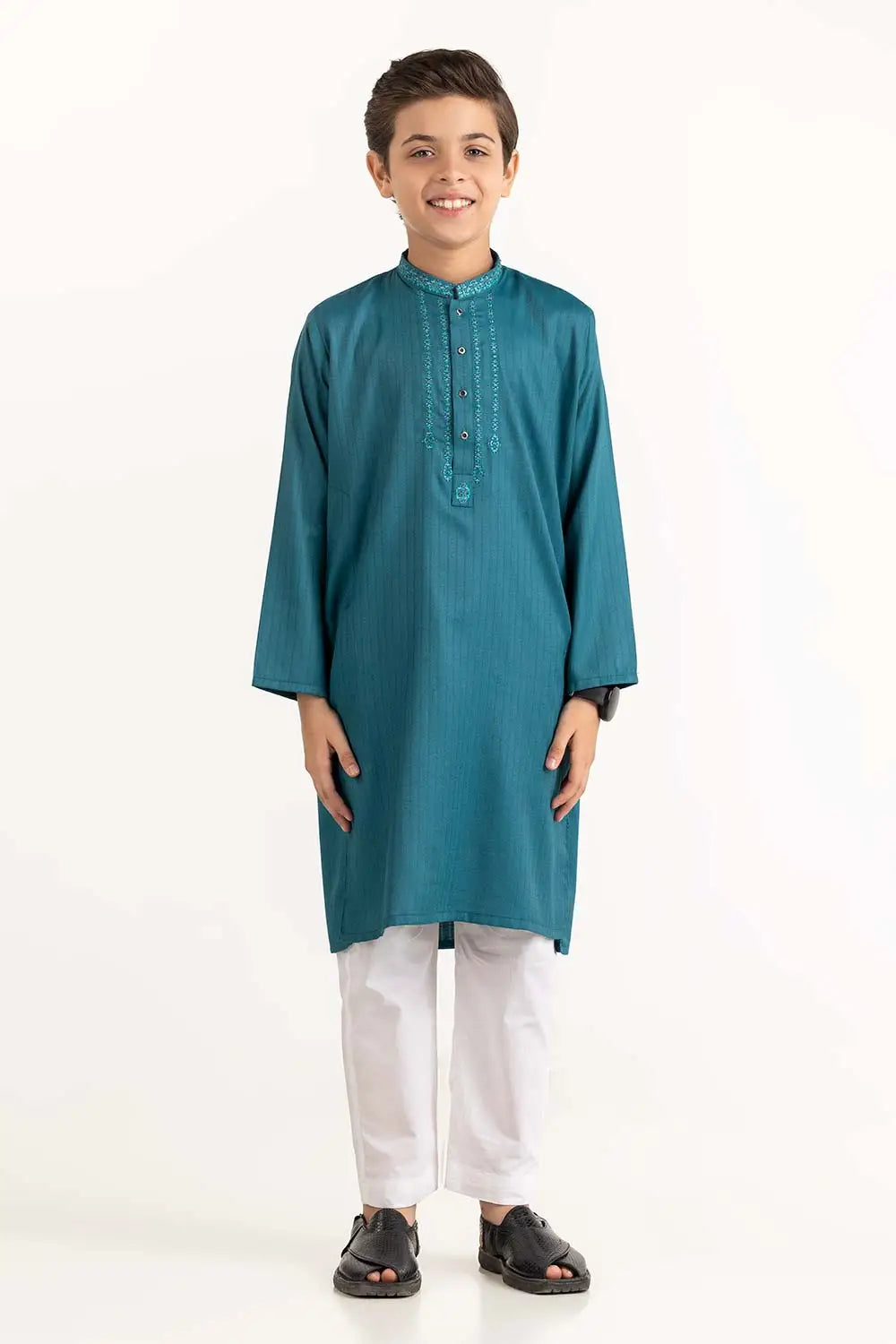 Discover premium Punjabi suits for kids with this elegant blue embroidered kurta from GulAhmed, perfect for casual wear.