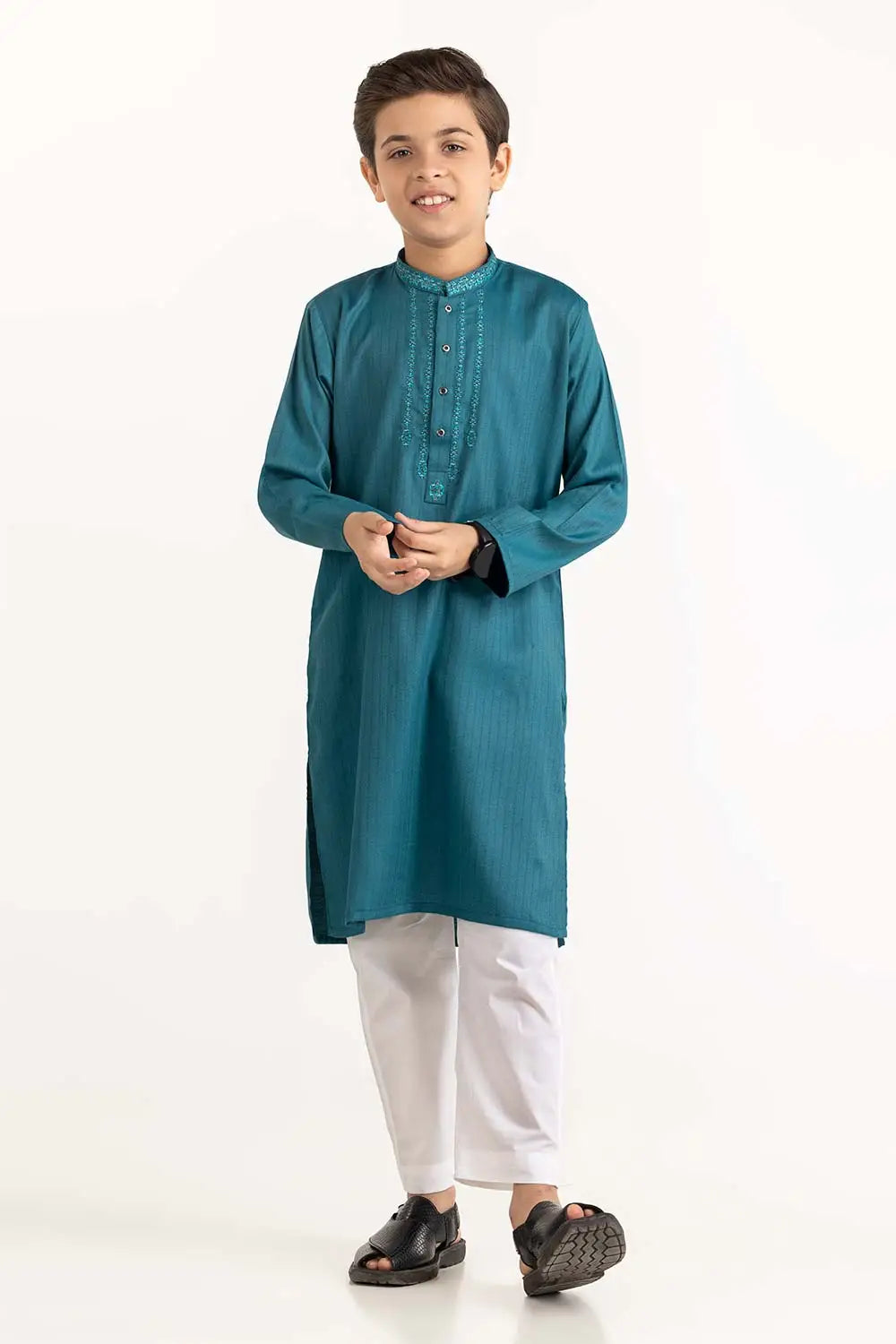 Discover premium desi suits for kids with this elegant blue embroidered kurta from GulAhmed, perfect for casual wear.