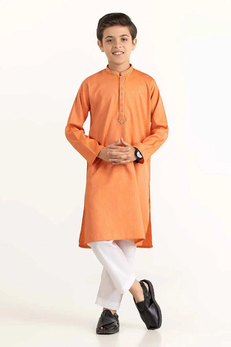Brand Gulahmed - Orange Embroidered Kurta for Boys - GUL-42 - Tarz-e-Mashriq