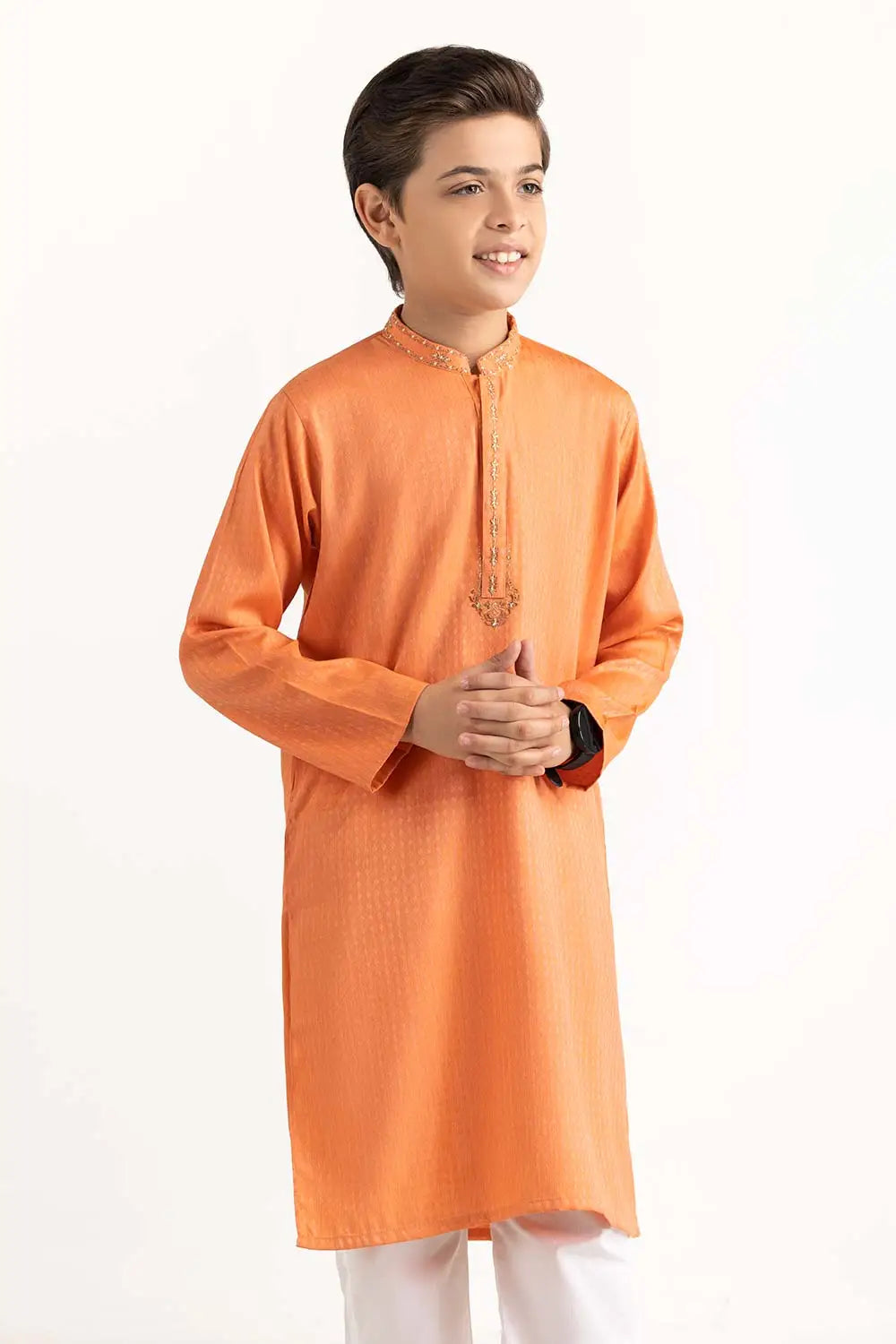 Brand Gulahmed - Orange Embroidered Kurta for Boys - GUL-42 - Tarz-e-Mashriq