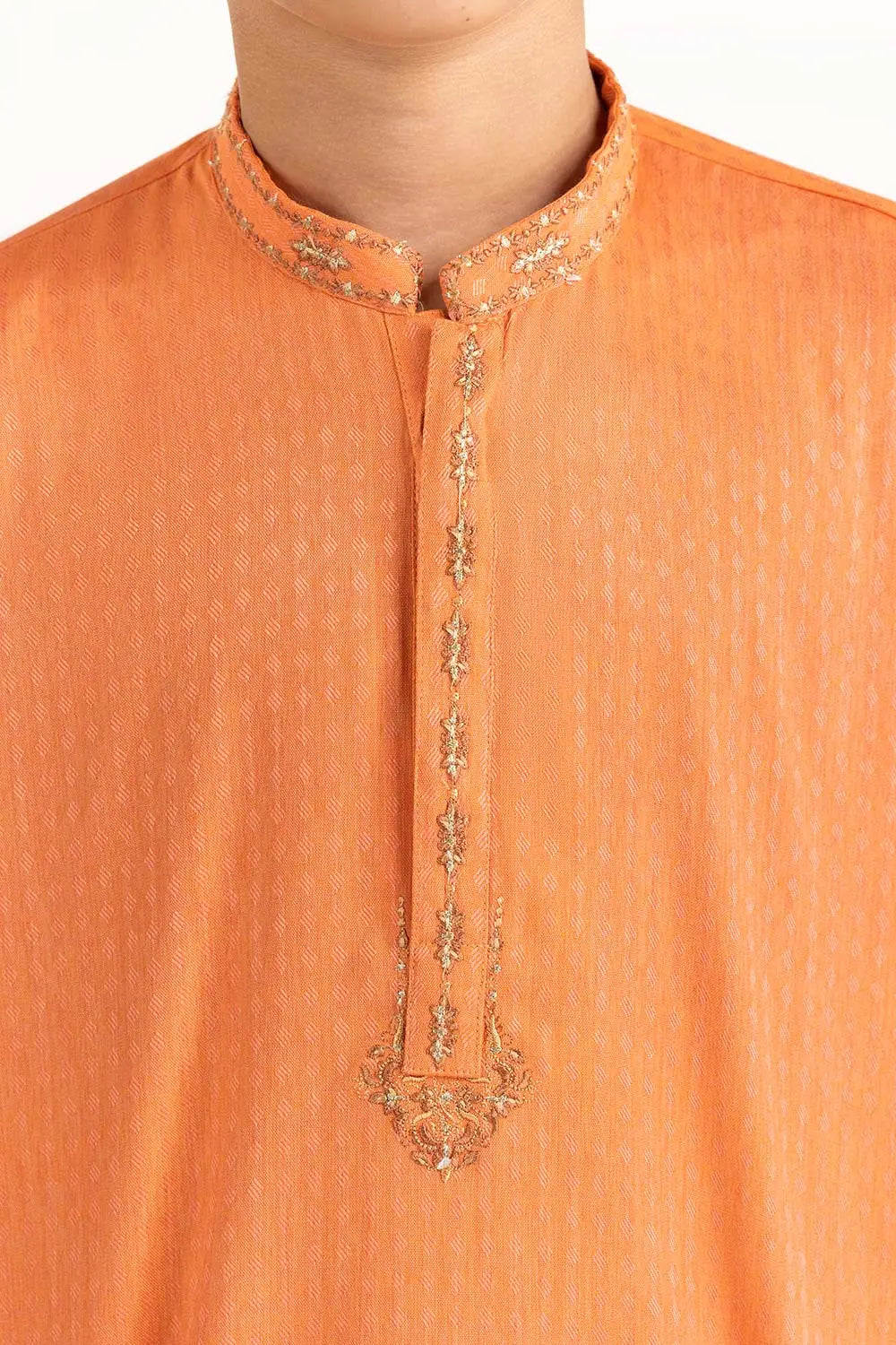 Brand Gulahmed - Orange Embroidered Kurta for Boys - GUL-42 - Tarz-e-Mashriq