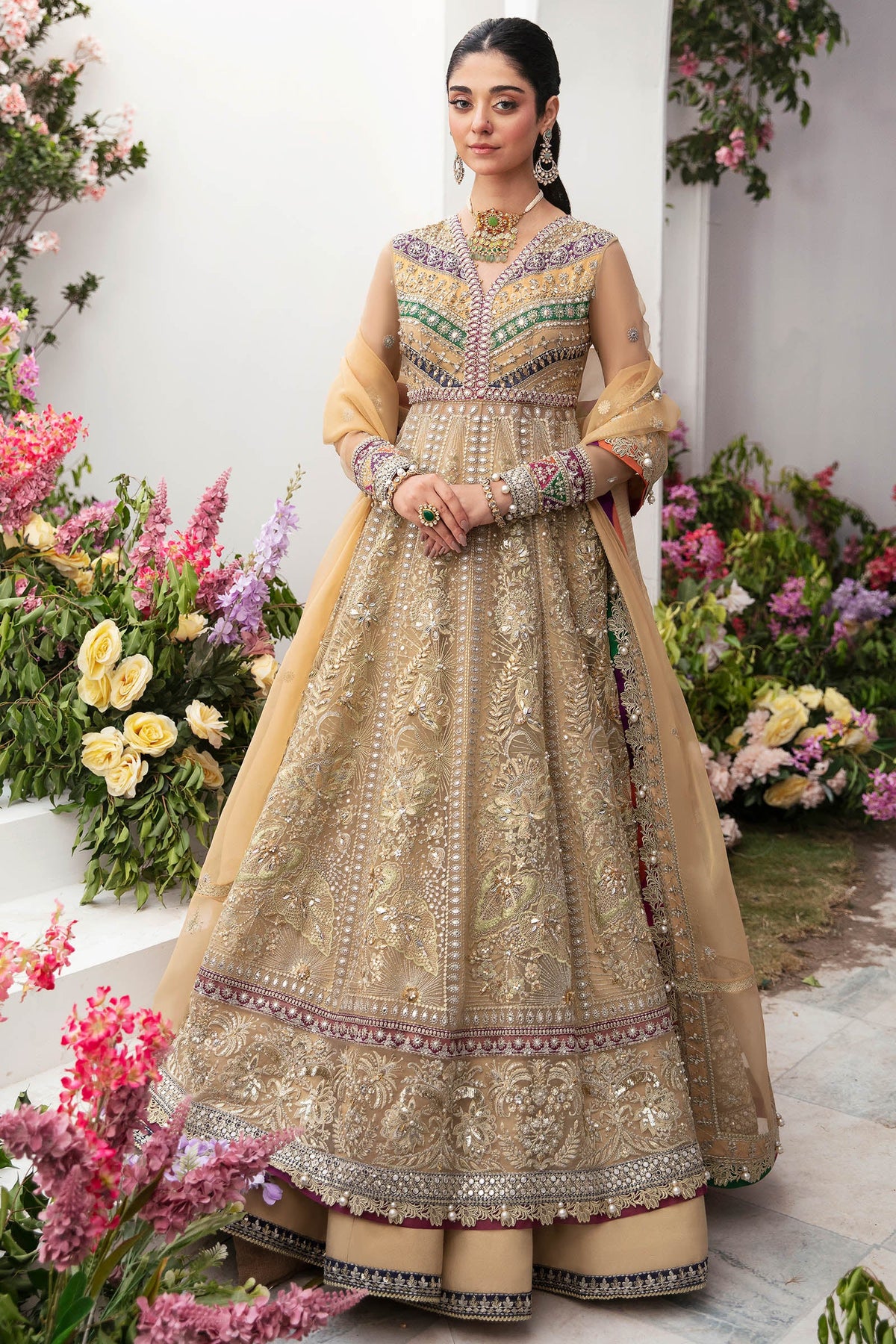 Pakistani wedding dress Zaha Alysiah with intricate neckline embellishments and traditional craftsmanship for special occasions