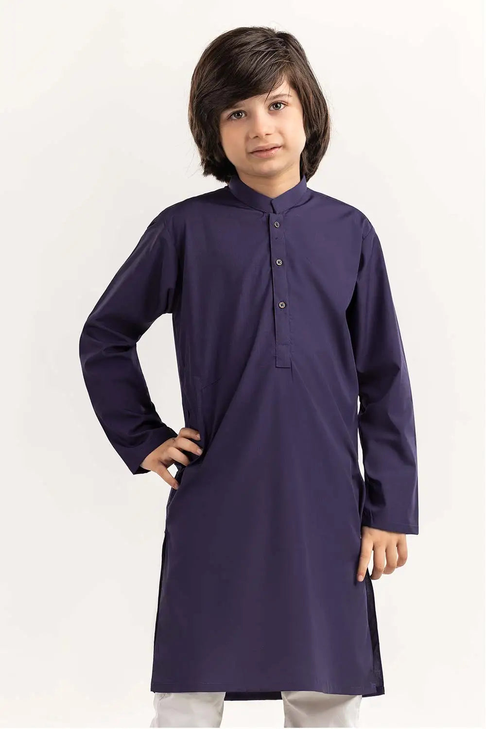 Premium cotton-polyester GulAhmed kurta in dark purple – a top choice for Pakistani suits for kids, ideal for semi-formal occasions.