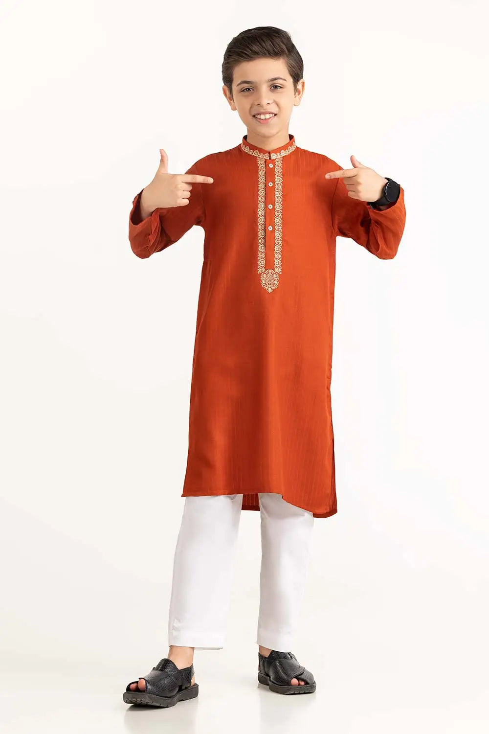 GulAhmed - Rust Embroidered Kurta- GUL-41 - Tarz-e-Mashriq