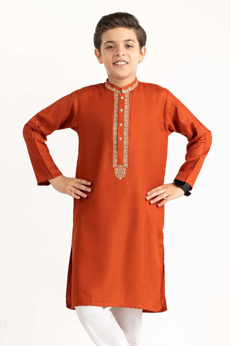 GulAhmed - Rust Embroidered Kurta- GUL-41 - Tarz-e-Mashriq