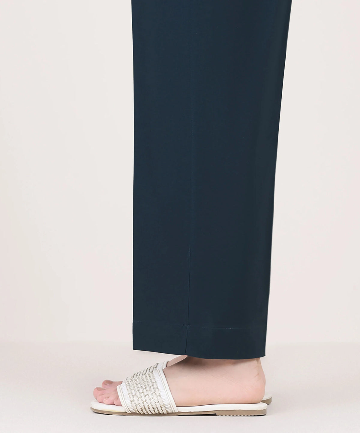 Woman side view full length Sapphire blue cambric straight pants wide leg Diwali festive – Indian suits Canada